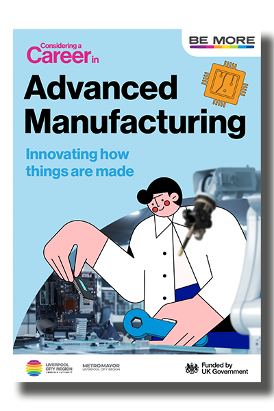 Advanced manufacturing front cover featuring illustration of engineer