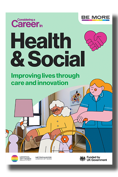 Career guide cover featuring illustration of carer and elderly patient