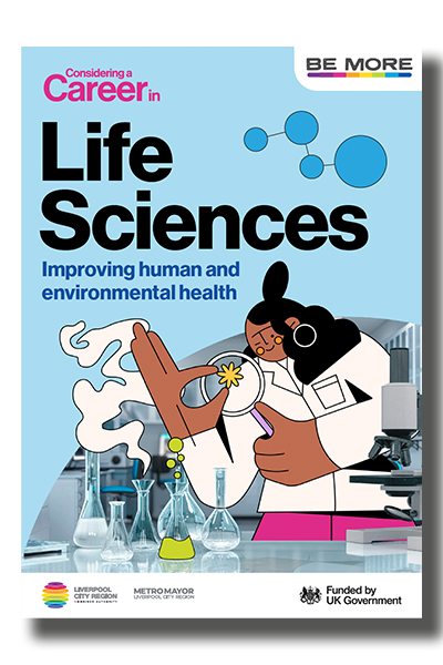 Career guide cover featuring illustration of female scientist in laboratory