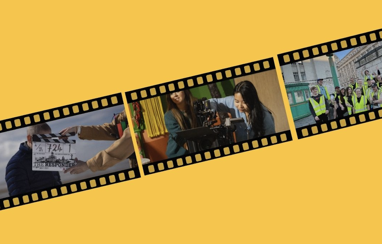 Image of film strips on a yellow background