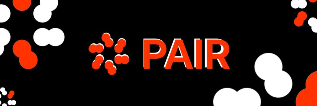 Black background with Pair logo in white and orange