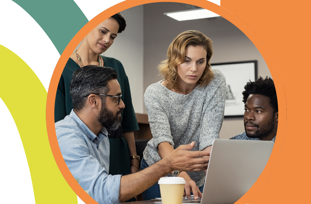 Image of working group with multi coloured decoration