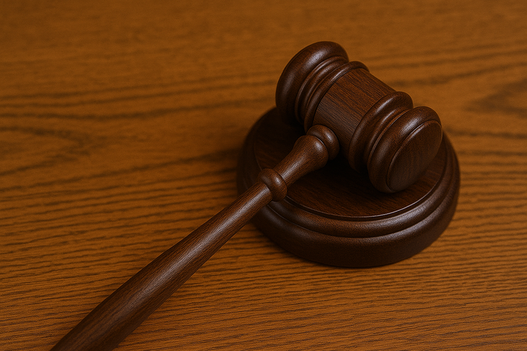 Wooden gavel on table top