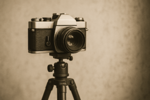 TAKING THE PICS: PHOTOGRAPHY CAREERS Sepia image of SLR camera on a tripod