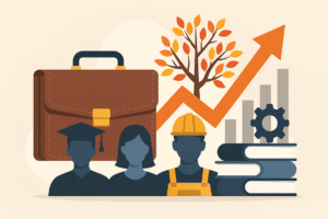 THE AUTUMN BUDGET & LCR SKILLS: A SIMPLE OVERVIEW Illustration of icons related to autumn budget