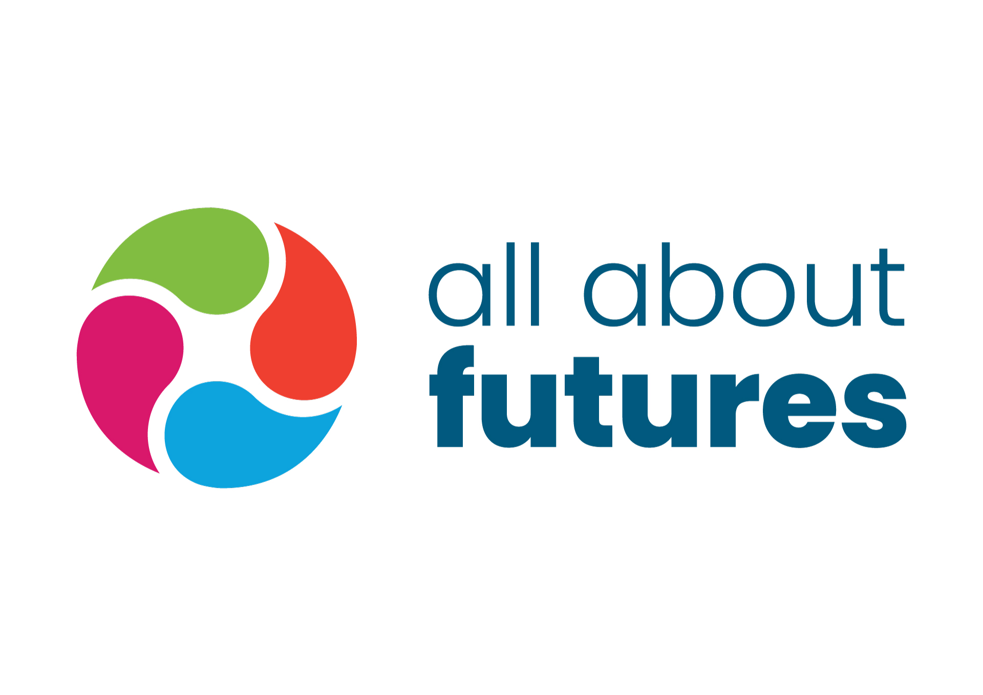 Multi coloured all about futures logo on white background