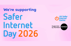 Safer INternet Day advert on light pink background
