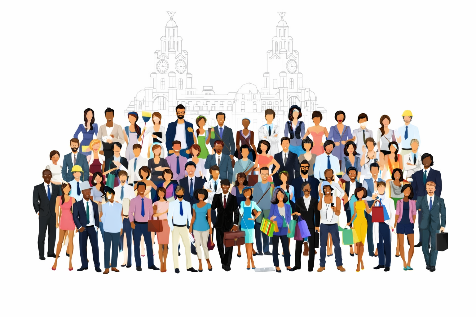 Image of multiple illustrated characters representing various job roles