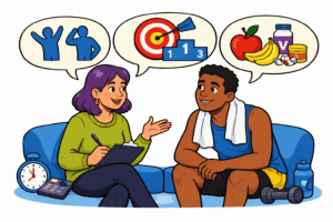 Illustration of male and female sports and fitness professionals