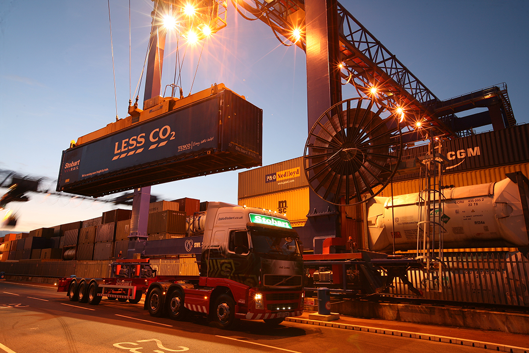 Image of HGV loading freight containers