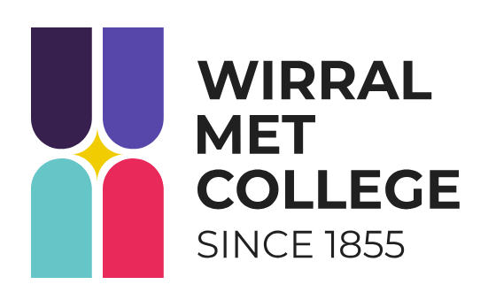 White image, black writing saying wirral met college