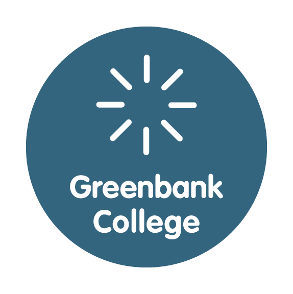 Green background with white text saying Greenbank College