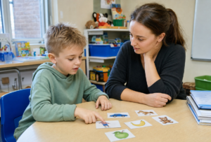 LET’S TALK: A CAREER IN SPEECH AND LANGUAGE THERAPY Female speech therapist working with young child