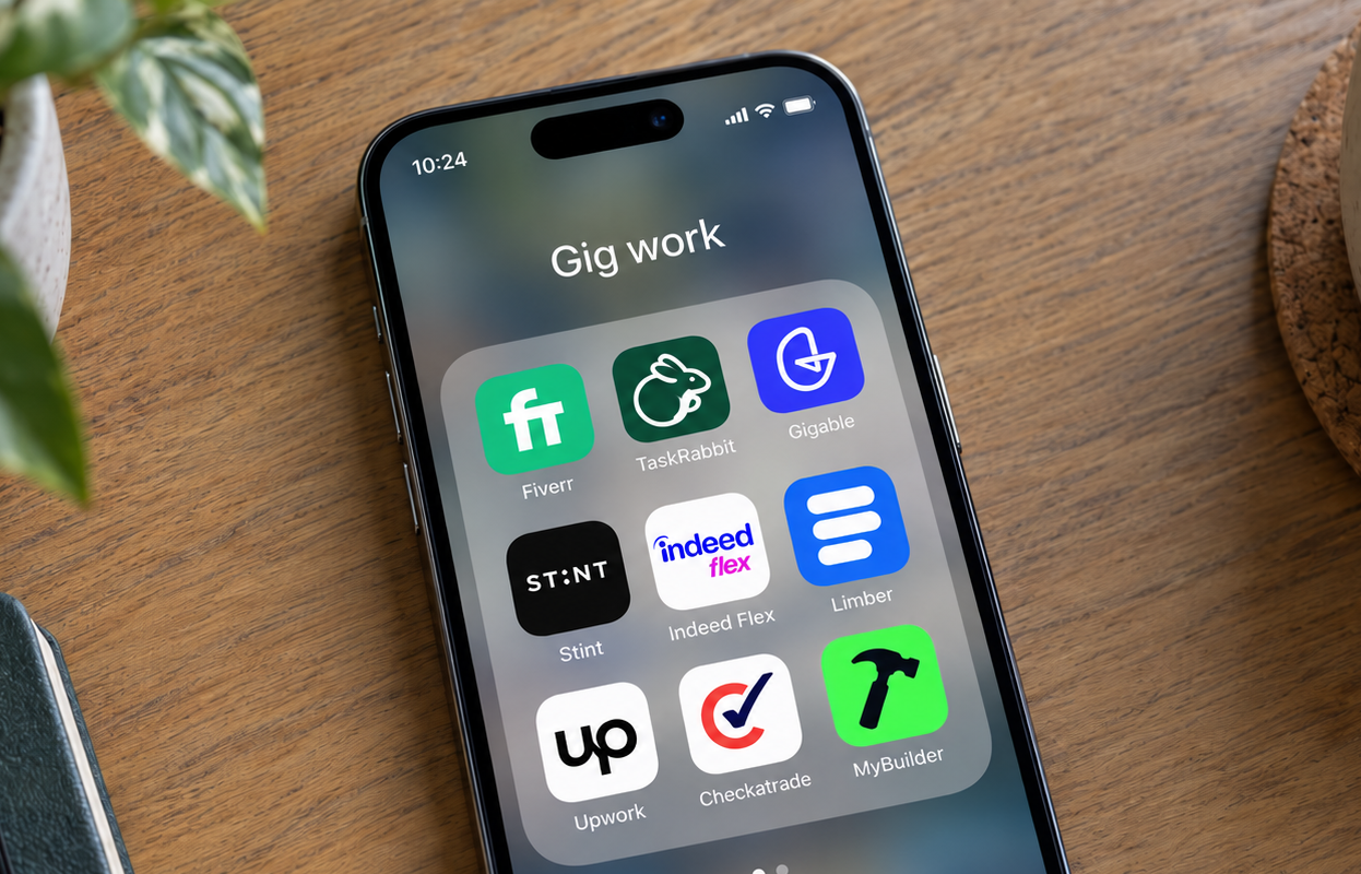 Image of smartphone screen showing various work apps